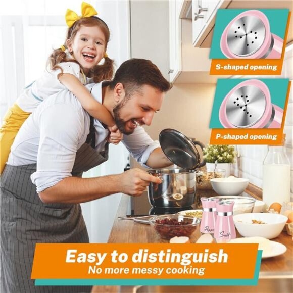 Pink Glass Salt and Pepper Shakers Set 4oz Stainless Steel Lid Farmhouse Kitchen - Picture 3 of 7